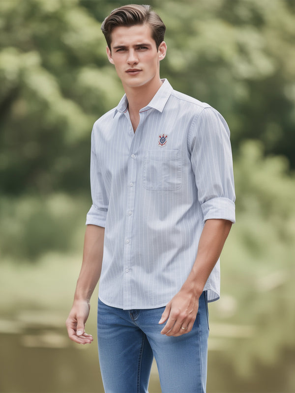 Misty Ice Blue Vertical Stripes Casual Shirt