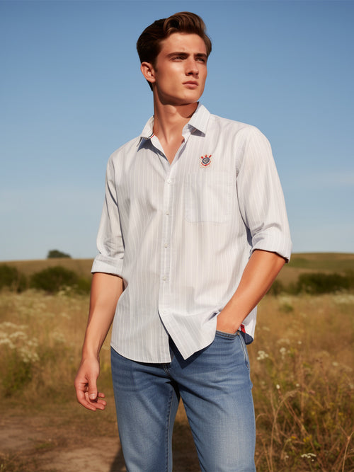 Misty Ice Blue Vertical Stripes Casual Shirt