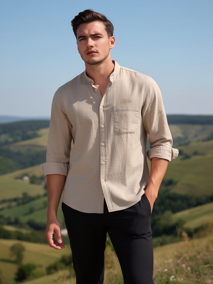 Camel Beige Plain Casual Shirt