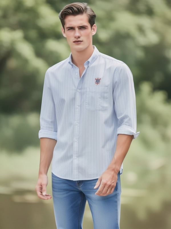 Misty Ice Blue Vertical Stripes Casual Shirt