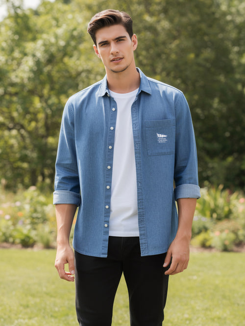 Dusty Indigo Blue Plain Casual Shirt