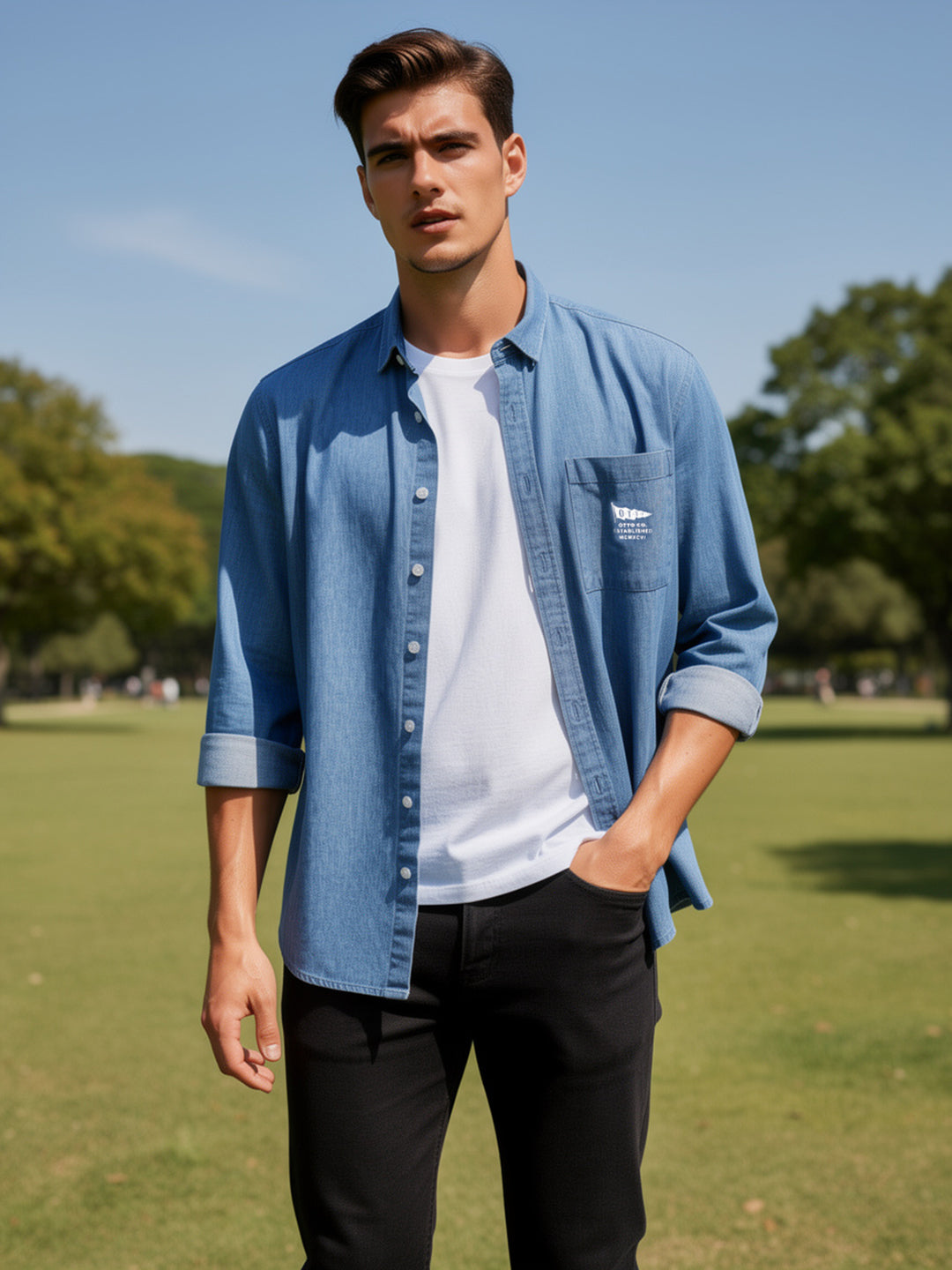 Dusty Indigo Blue Plain Casual Shirt