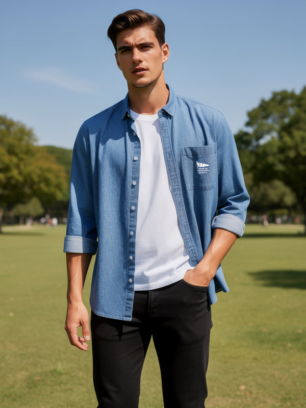 Dusty Indigo Blue Plain Casual Shirt