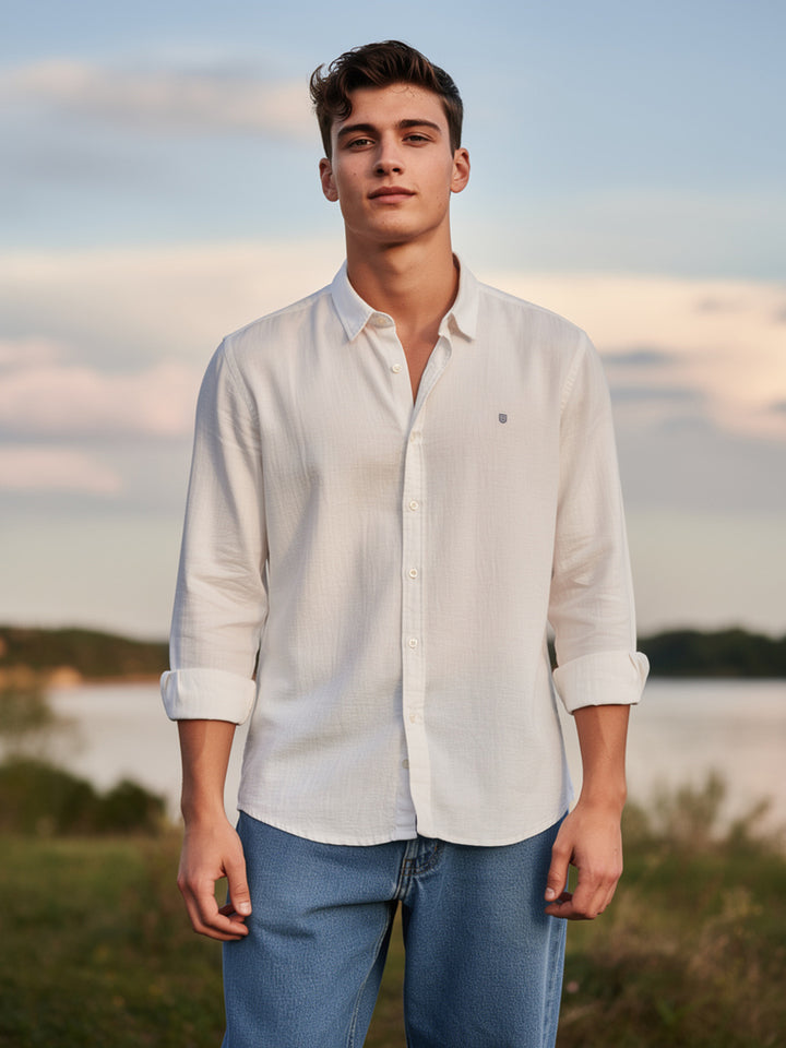 Warm White Plain Casual Shirt