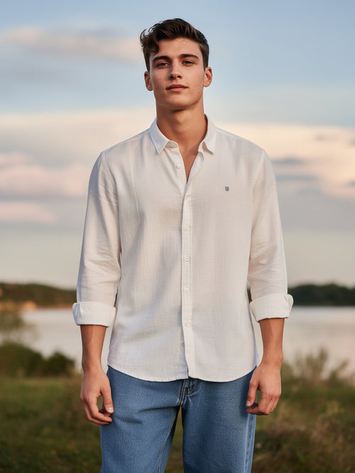 Warm White Plain Casual Shirt