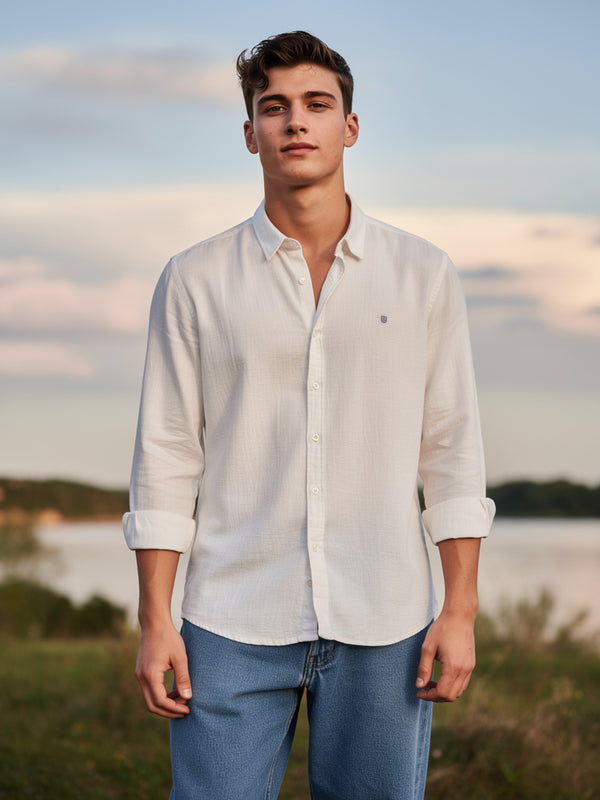 Warm White Plain Casual Shirt