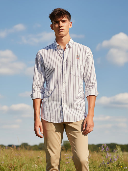 Classic Black and White Vertical Stripes Casual Shirt