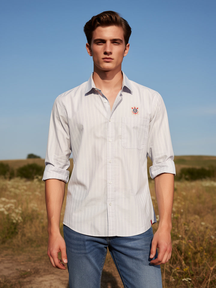 Misty Ice Blue Vertical Stripes Casual Shirt