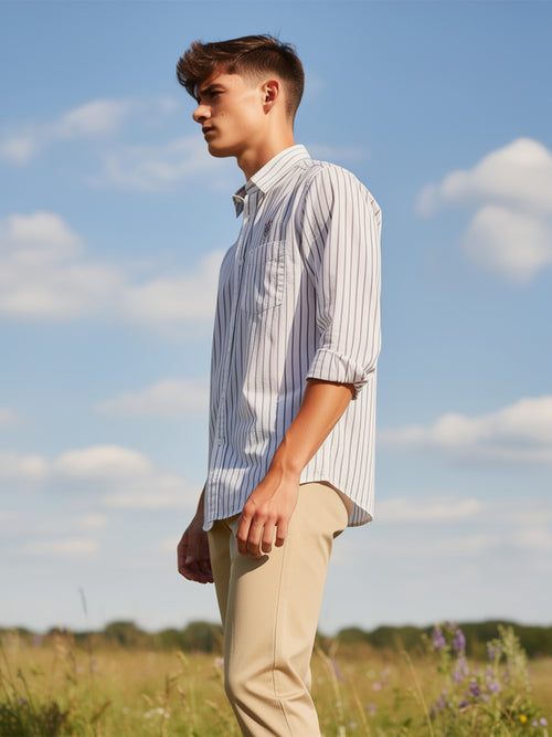 Classic Black and White Vertical Stripes Casual Shirt