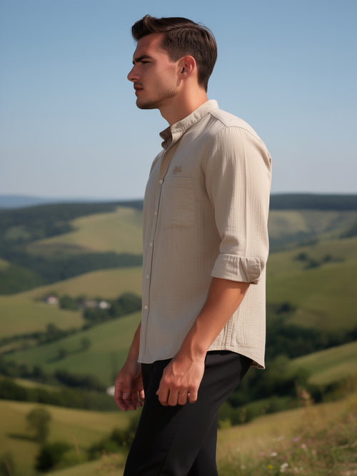 Camel Beige Plain Casual Shirt