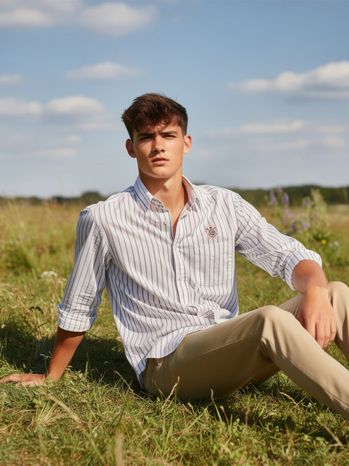 Classic Black and White Vertical Stripes Casual Shirt