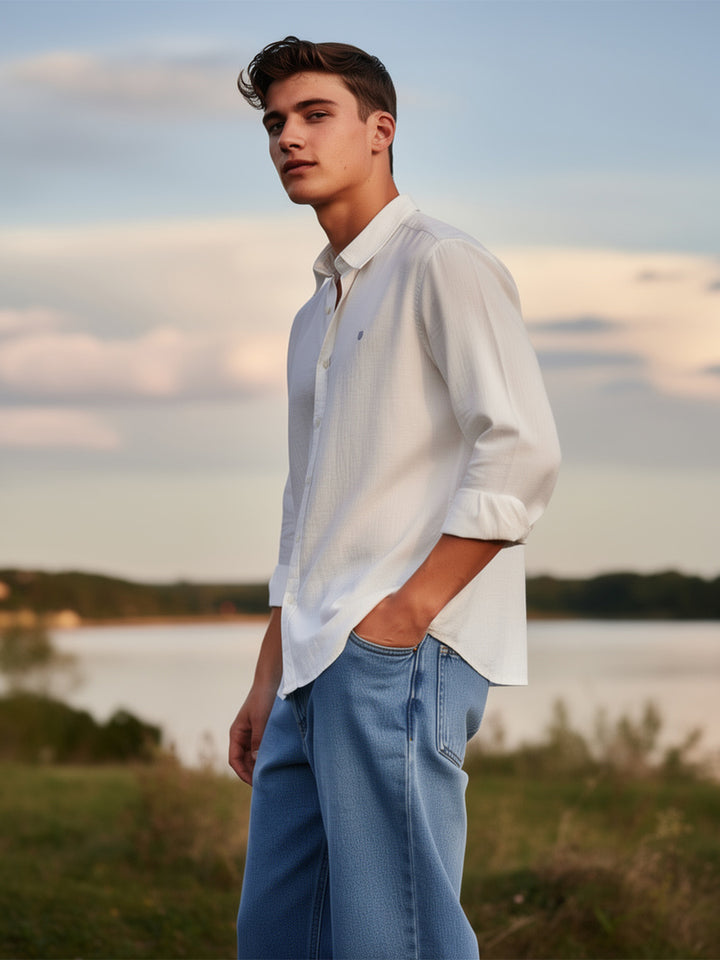 Warm White Plain Casual Shirt