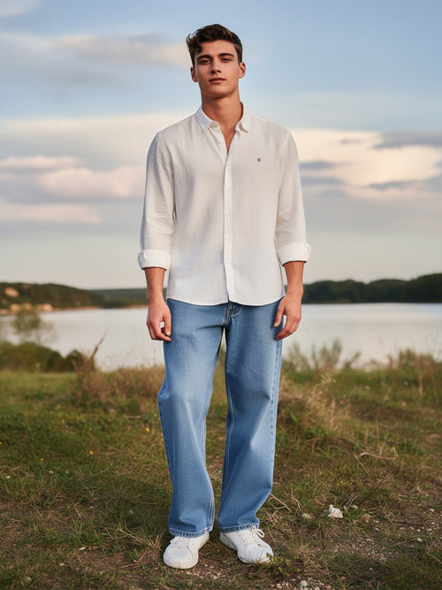 Warm White Plain Casual Shirt