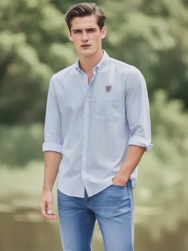 Misty Ice Blue Vertical Stripes Casual Shirt