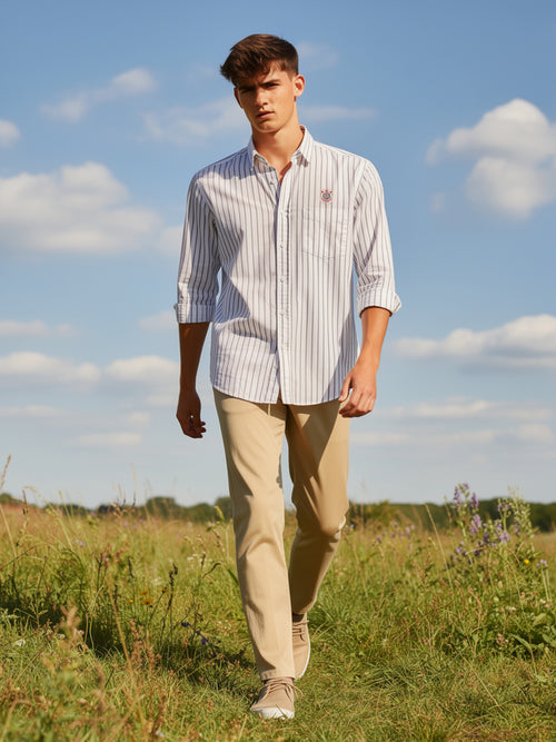Classic Black and White Vertical Stripes Casual Shirt