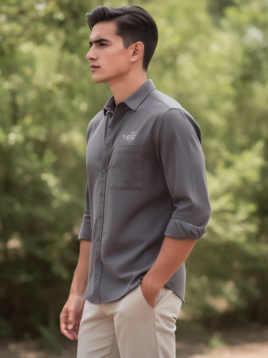 Charcoal Grey Plain Casual Shirt