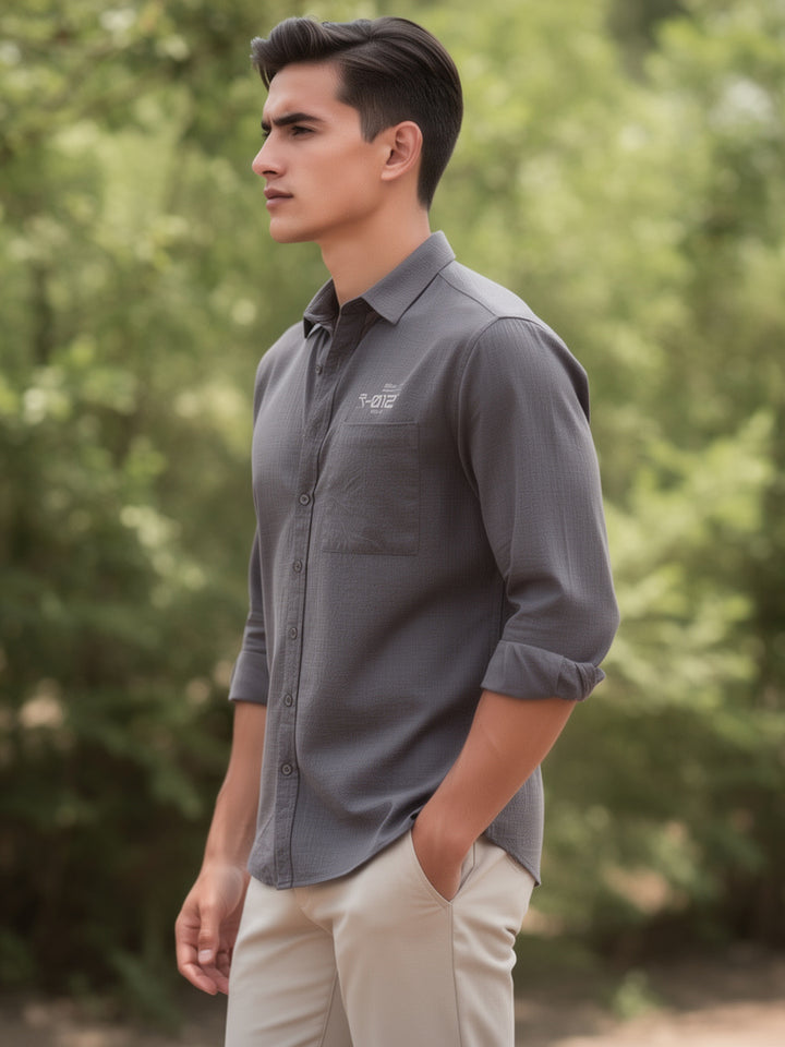 Charcoal Grey Plain Casual Shirt