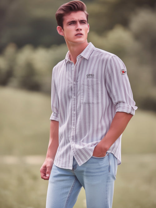 Lavendar Vertical Stripes Casual Shirt