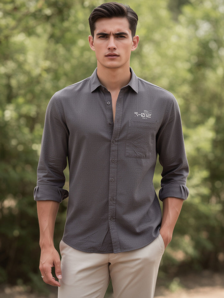 Charcoal Grey Plain Casual Shirt