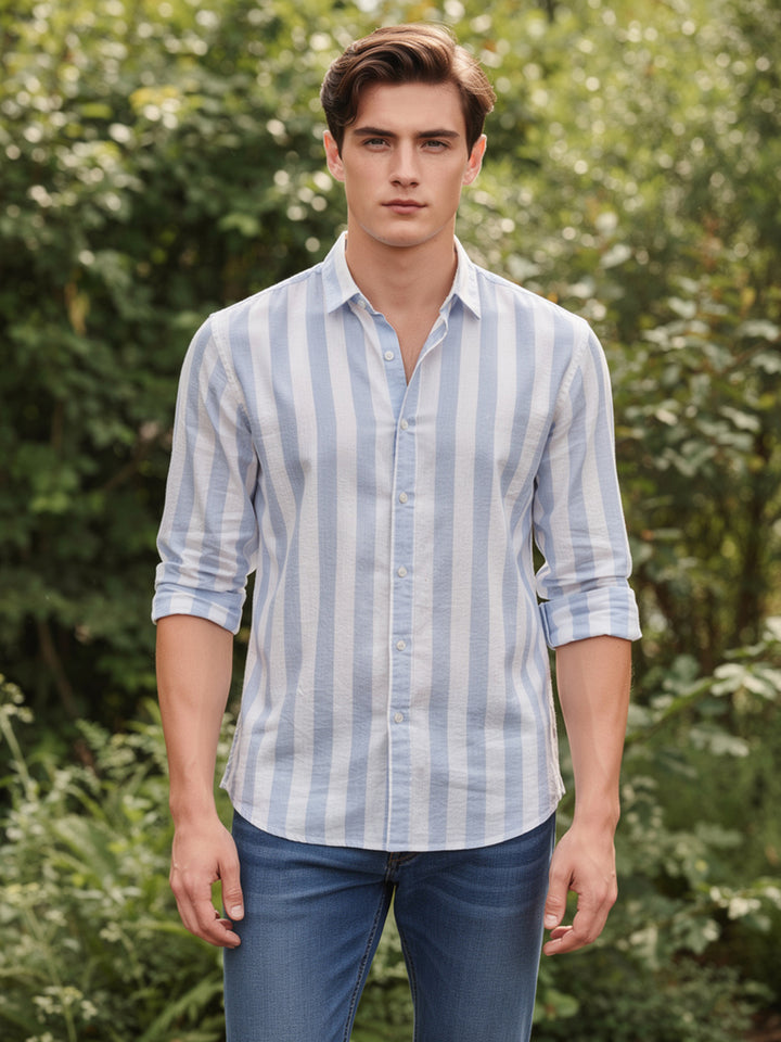 Breeze Sky Vertical Stripes Casual Shirt