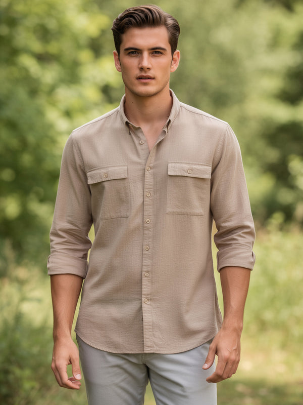 Earth Dune Beige Casual Shirt With Dual Pockets