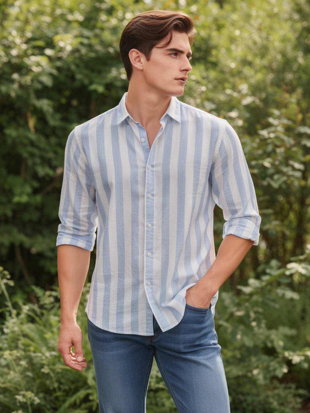 Breeze Sky Vertical Stripes Casual Shirt