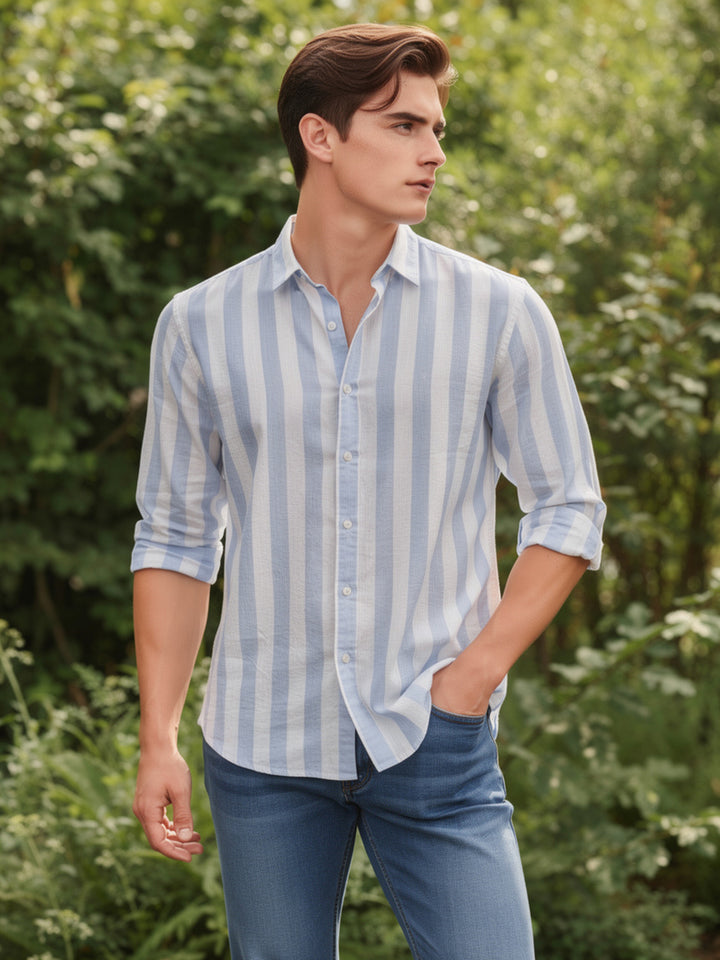 Breeze Sky Vertical Stripes Casual Shirt