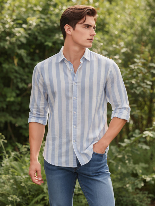 Breeze Sky Vertical Stripes Casual Shirt