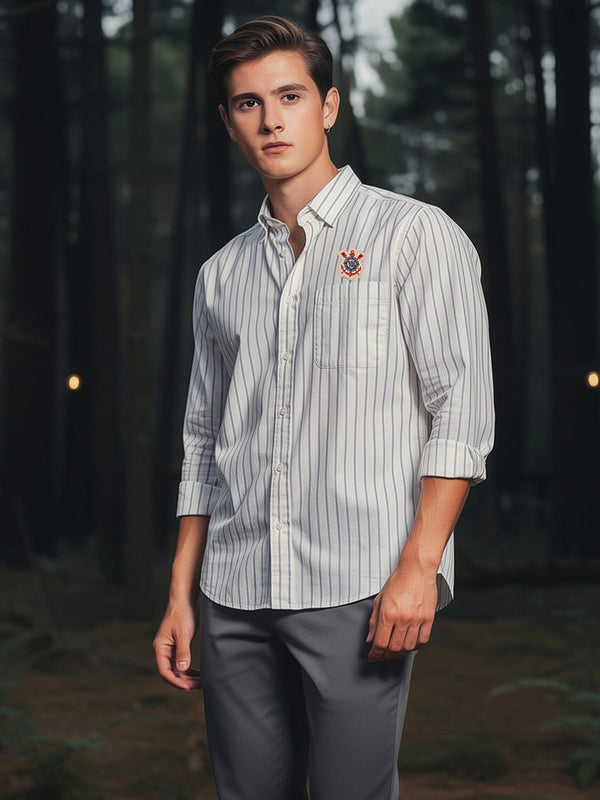 Classic White and Blue Vertical Stripes Casual Shirt