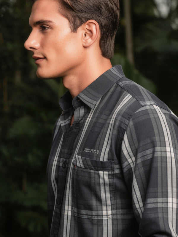 Coal Black Checked Casual Shirt