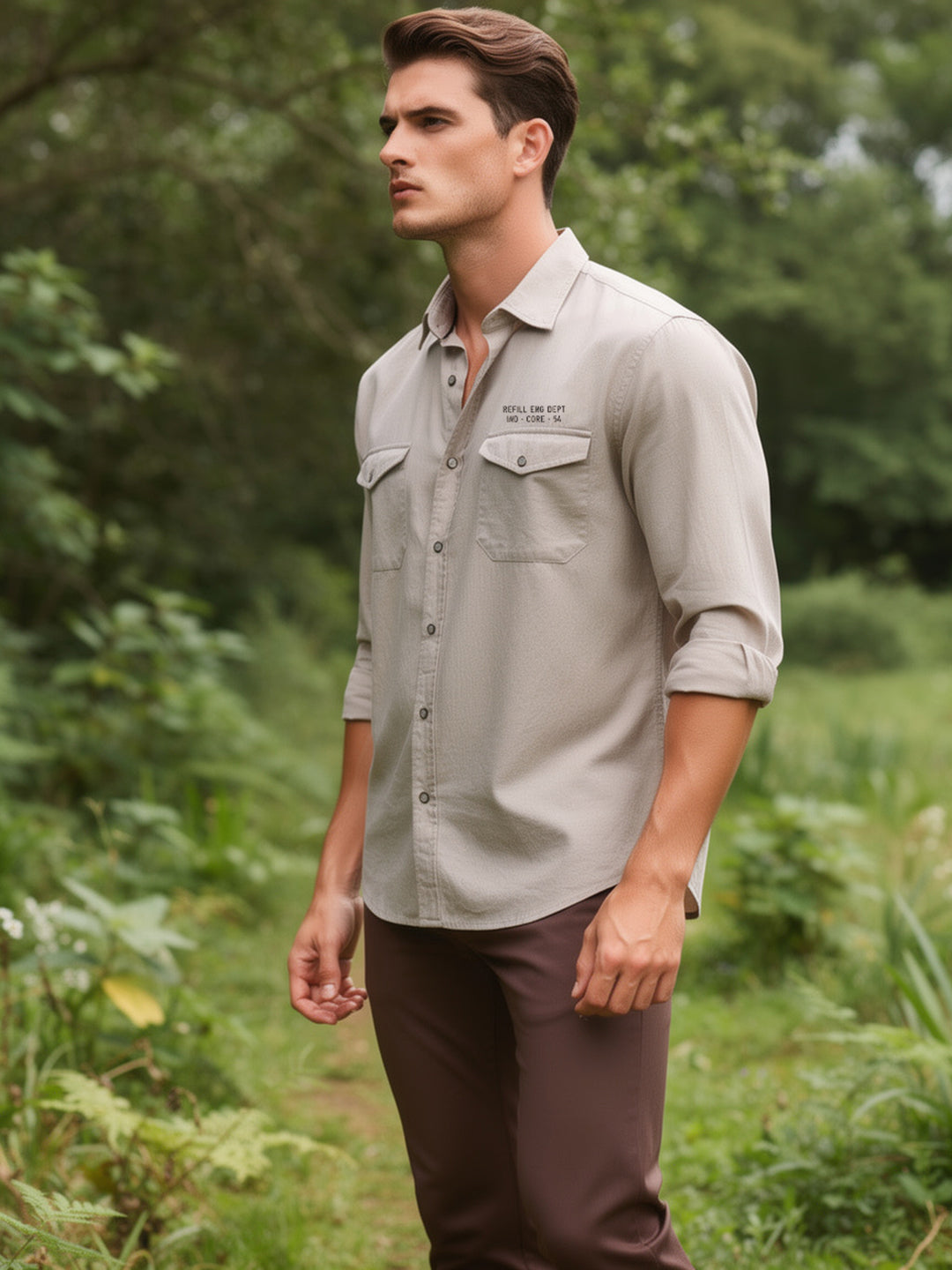 Desert Sand Beige Printed Casual Shirt