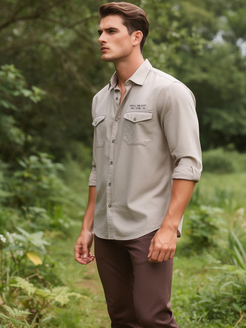 Desert Sand Beige Printed Casual Shirt