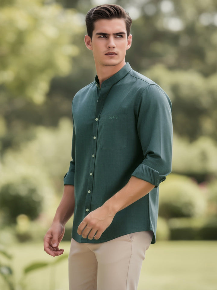 Dark Sage Teal Plain Casual Shirt