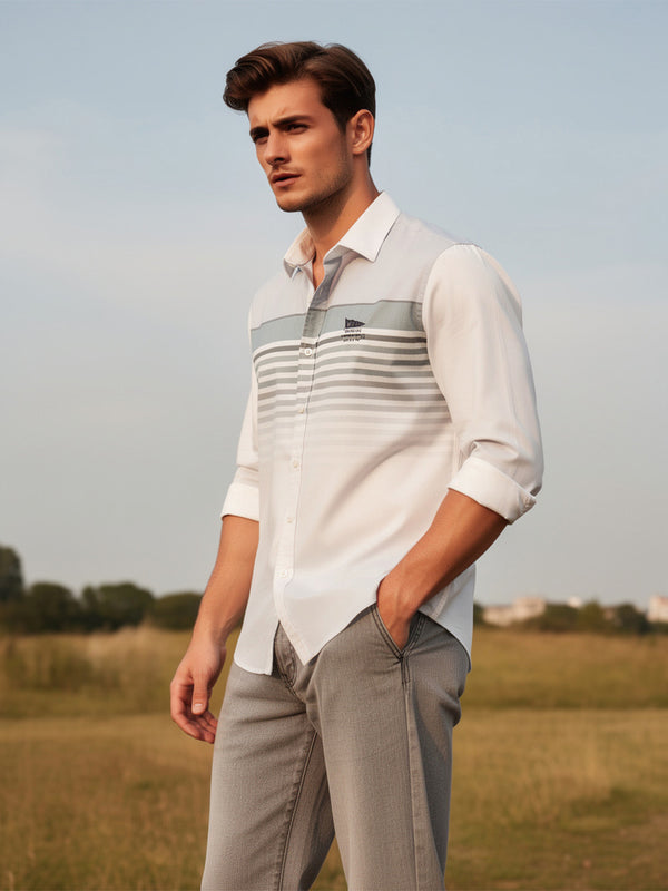 Frost Ivory White Horizontal Stripes Casual Shirt