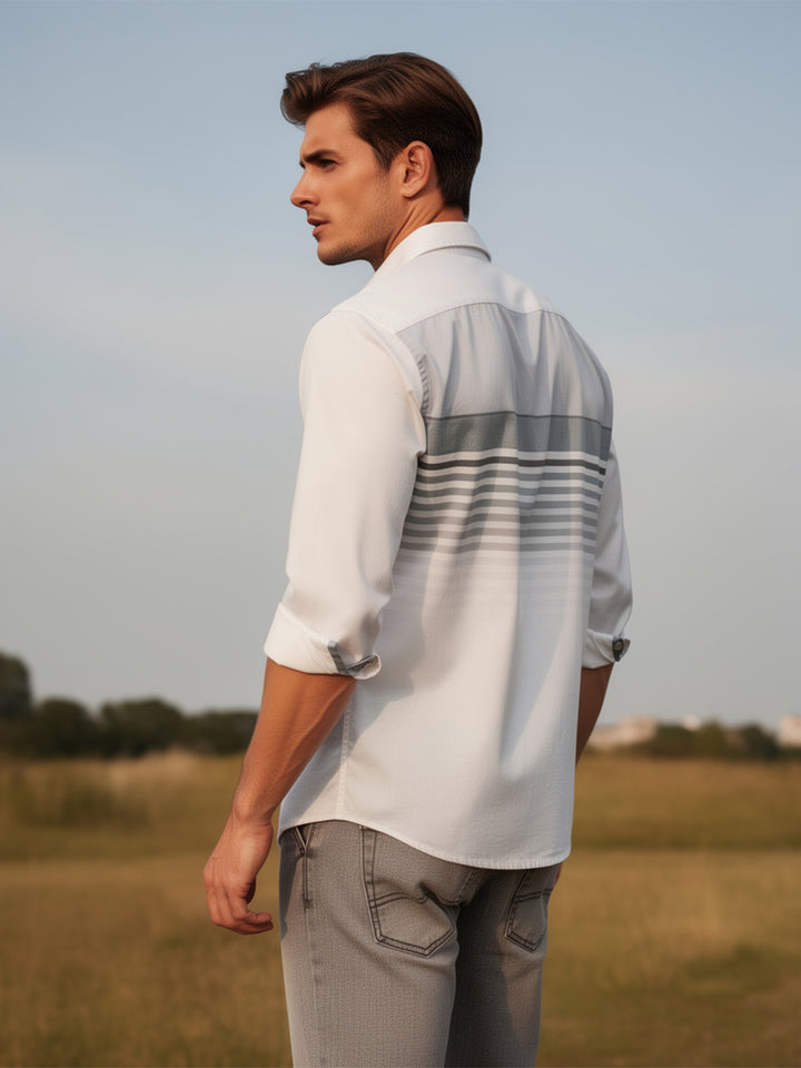 Frost Ivory White Horizontal Stripes Casual Shirt