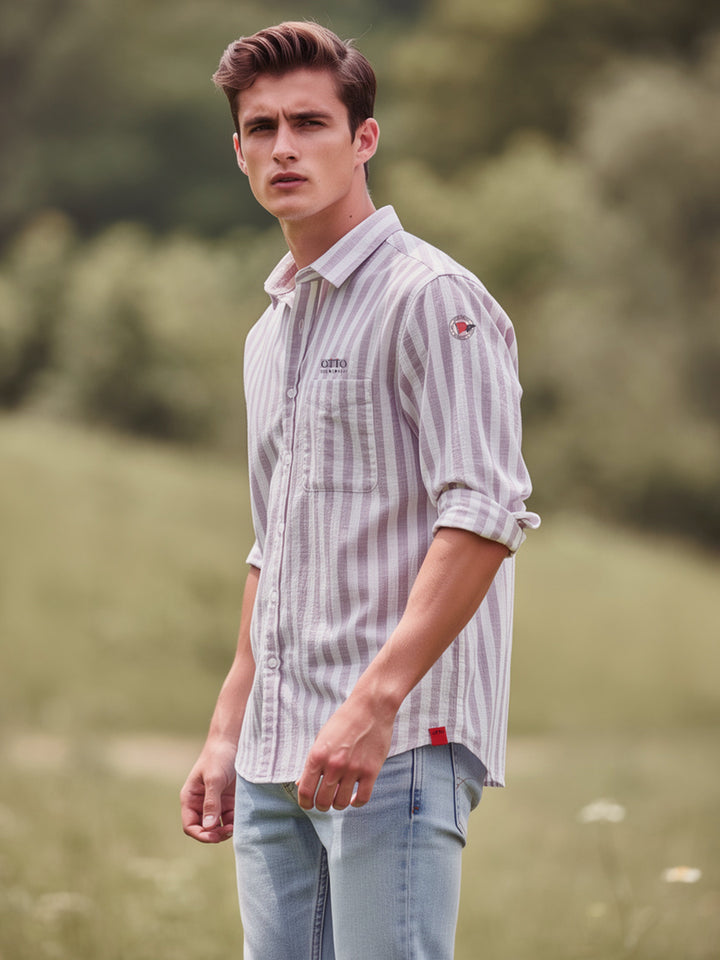 Lavendar Vertical Stripes Casual Shirt