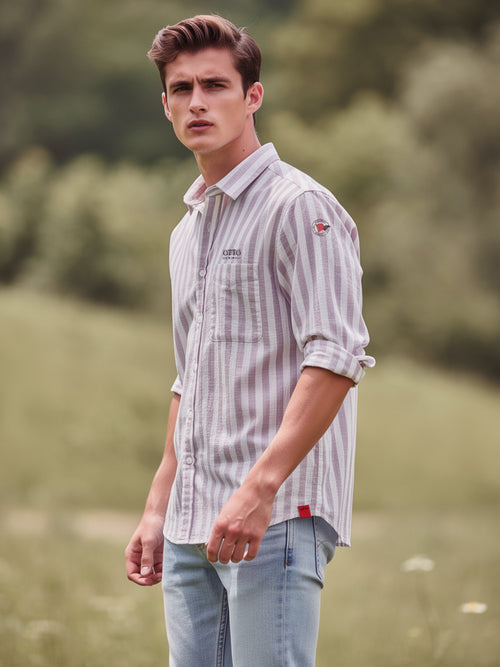 Lavendar Vertical Stripes Casual Shirt