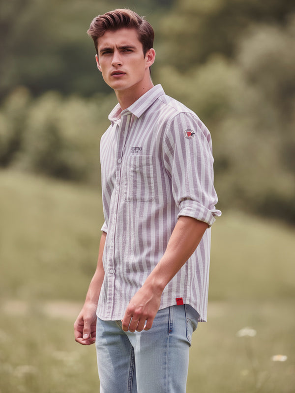 Lavendar Vertical Stripes Casual Shirt