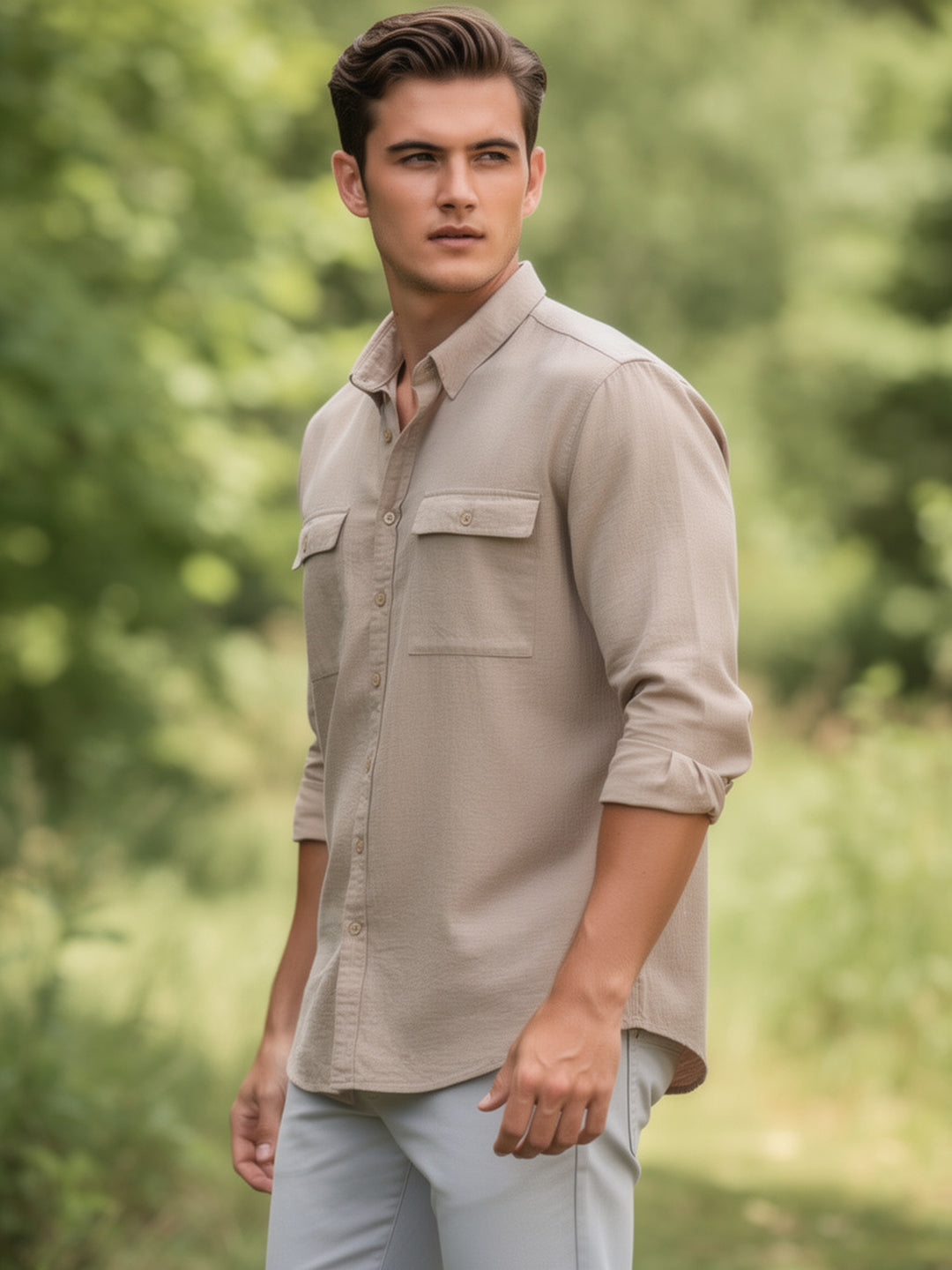 Earth Dune Beige Casual Shirt With Dual Pockets