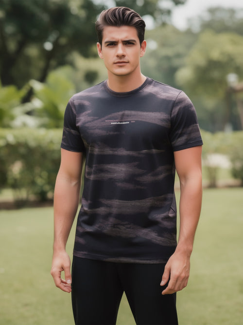 Dark Roast Brown Printed Crew Neck T Shirt