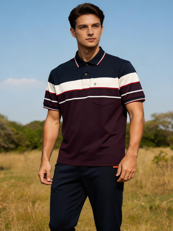 Purple Horizontal Stripes Polo T Shirt
