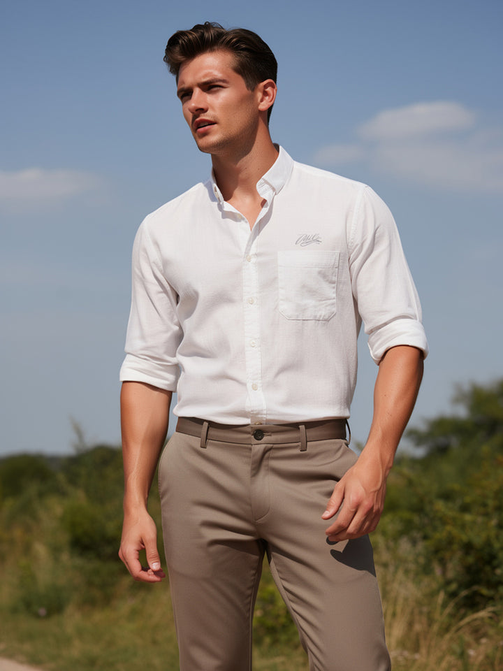 Ivory White Plain Casual Shirt