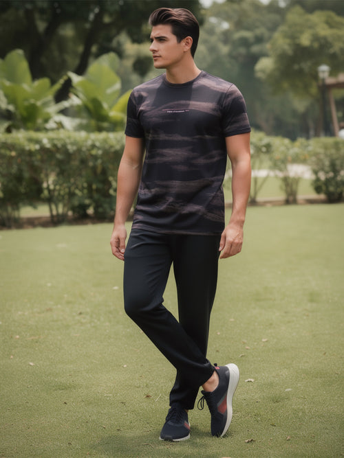 Dark Roast Brown Printed Crew Neck T Shirt