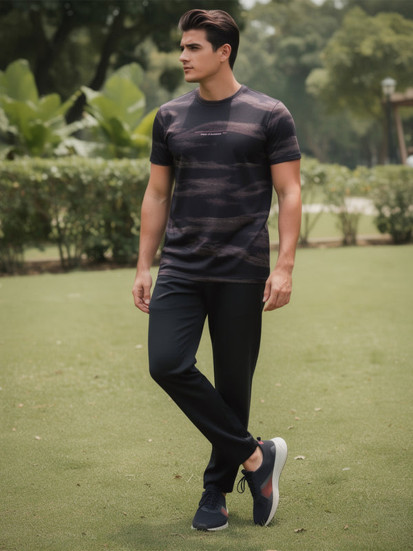 Dark Roast Brown Printed Crew Neck T Shirt