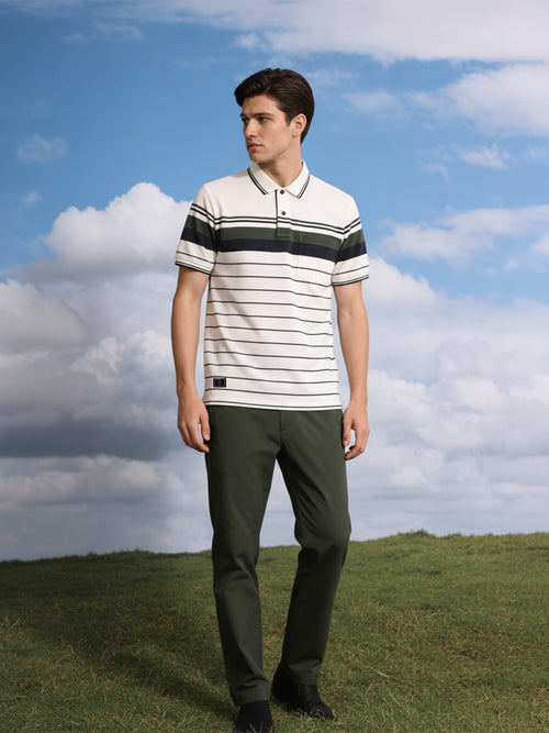 White Horizontal Stripes Polo T Shirt