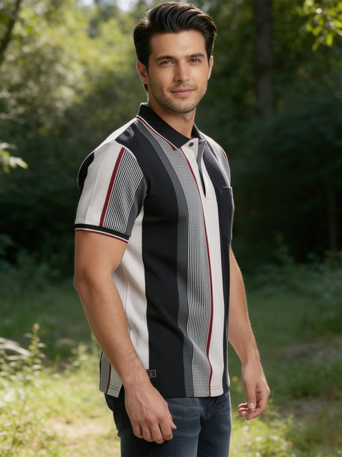 Black and Grey Vertical Stripes Polo T Shirt