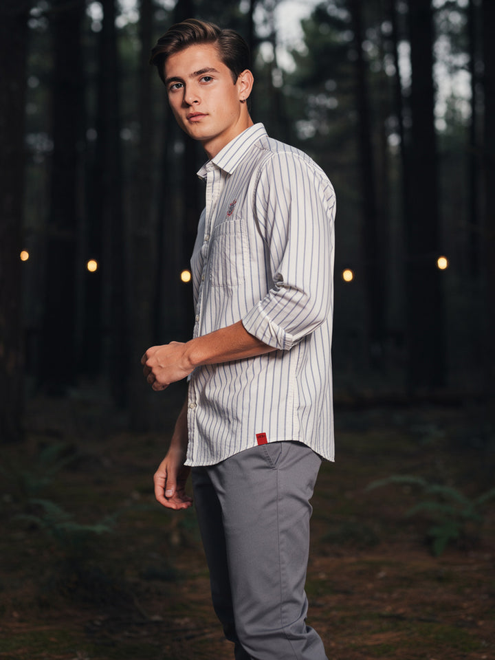 Classic White and Blue Vertical Stripes Casual Shirt