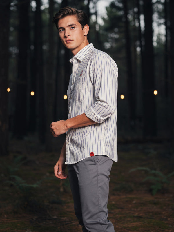 Classic White and Blue Vertical Stripes Casual Shirt