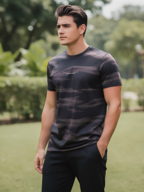 Dark Roast Brown Printed Crew Neck T Shirt