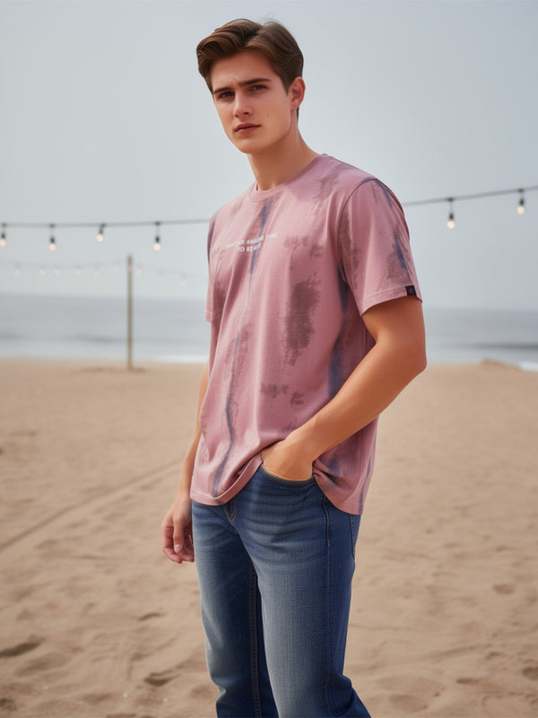 Dusty Rose Printed Crew Neck T Shirt